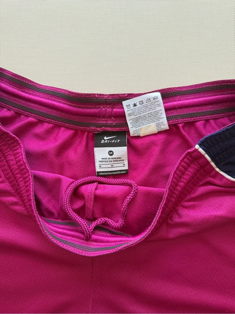 Nike Dri-Fit Women's Magenta Athletic Shorts with Navy Side Panels M